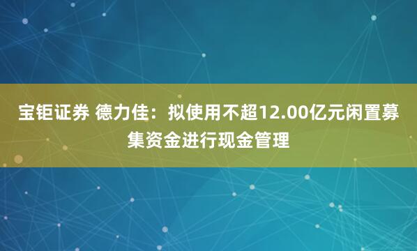 宝钜证券 德力佳：拟使用不超12.00亿元闲置募集资金进行现金管理