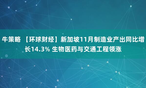 牛策略 【环球财经】新加坡11月制造业产出同比增长14.3% 生物医药与交通工程领涨